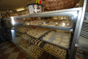 The iconic display cases showcase the bakery's goods.