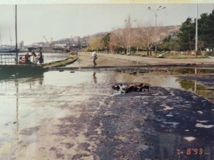 Oil stained the public park along the waterfront, mostly from ships in the harbor pumping their bilges. The Caspian Sea was also rising then, causing long-standing structures and public spaces to be flooded periodically.