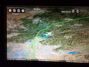 Flight map showing our arrival and sudden departure from Beijing after aborted landing.